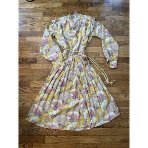 1960s André Laug for Audrey Hepburn 60s Floral Silk Flowing Thin Summer Dress 46